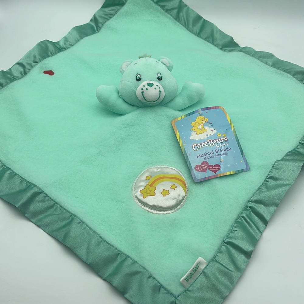 Vintage Care Bears Baby Musical Blankie Wish Bear Lovey Satin Trim NWT